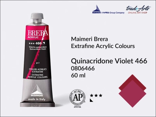 Farba akrylowa Brera Acrylic Quinacridone Violet 466 tuba 60 ml, Brera Acrylic - farby akrylowe w tubach 60 ml, farby akrylowe Brera Acrylic, Brera Acrylic, akryle Brera, farby Brera Acrylic, tradearts,