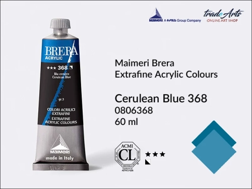 Farba akrylowa Brera Acrylic Cerulean Blue 368 tuba 60 ml, Brera Acrylic - farby akrylowe w tubach 60 ml, farby akrylowe Brera Acrylic, Brera Acrylic, akryle Brera, farby Brera Acrylic, tradearts,