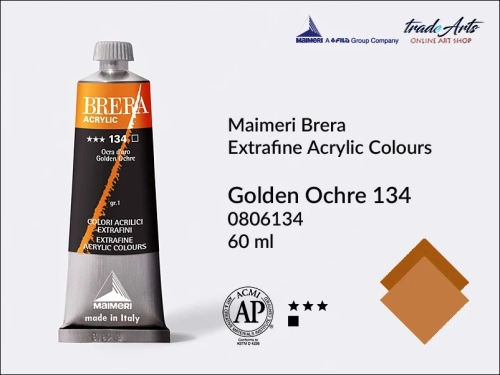 Farba akrylowa Brera Acrylic Golden Ochre 134 tuba 60 ml, Brera Acrylic - farby akrylowe w tubach 60 ml, farby akrylowe Brera Acrylic, Brera Acrylic, akryle Brera, farby Brera Acrylic, tradearts,