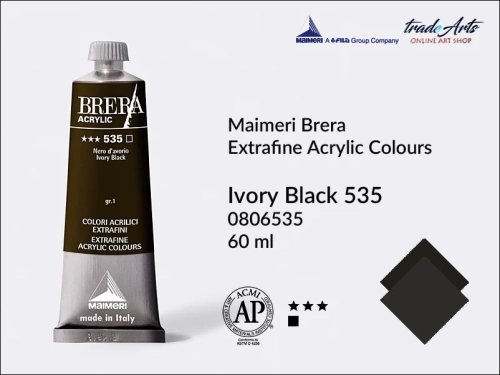 Farba akrylowa Brera Acrylic Ivory Black 535 tuba 60 ml, Brera Acrylic - farby akrylowe w tubach 60 ml, farby akrylowe Brera Acrylic, Brera Acrylic, akryle Brera, farby Brera Acrylic, tradearts,
