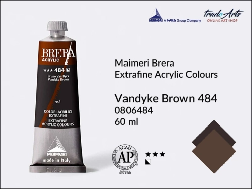 Farba akrylowa Brera Acrylic vandyke Brown 484 tuba 60 ml, Brera Acrylic - farby akrylowe w tubach 60 ml, farby akrylowe Brera Acrylic, Brera Acrylic, akryle Brera, farby Brera Acrylic, tradearts,