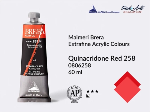 Farba akrylowa Brera Acrylic Quinacridone Red 258 tuba 60 ml, Brera Acrylic - farby akrylowe w tubach 60 ml, farby akrylowe Brera Acrylic, Brera Acrylic, akryle Brera, farby Brera Acrylic, tradearts,