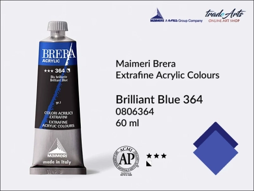Farba akrylowa Brera Acrylic Brilliant Blue 364 tuba 60 ml, Brera Acrylic - farby akrylowe w tubach 60 ml, farby akrylowe Brera Acrylic, Brera Acrylic, akryle Brera, farby Brera Acrylic, tradearts,