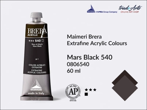 Farba akrylowa Brera Acrylic Mars Black 540 tuba 60 ml, Brera Acrylic - farby akrylowe w tubach 60 ml, farby akrylowe Brera Acrylic, Brera Acrylic, akryle Brera, farby Brera Acrylic, tradearts,