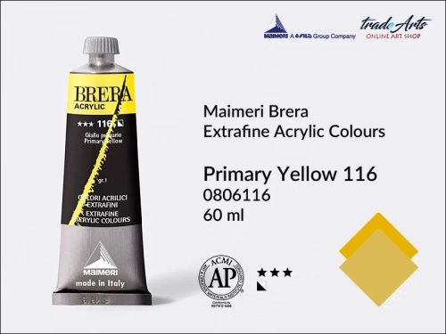 Farba akrylowa Brera Acrylic Primary Yellow 116 tuba 60 ml, Brera Acrylic - farby akrylowe w tubach 60 ml, farby akrylowe Brera Acrylic, Brera Acrylic, akryle Brera, farby Brera Acrylic, tradearts,