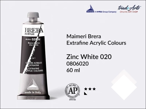 Farba akrylowa Brera Acrylic Zinc White 020 tuba 60 ml, Brera Acrylic - farby akrylowe w tubach 60 ml, farby akrylowe Brera Acrylic, Brera Acrylic, akryle Brera, farby Brera Acrylic, tradearts,