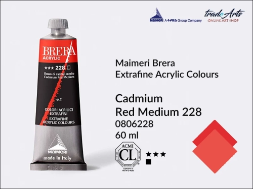 Farba akrylowa Brera Acrylic Cadmium Red Medium 228 tuba 60 ml, Brera Acrylic - farby akrylowe w tubach 60 ml, farby akrylowe Brera Acrylic, Brera Acrylic, akryle Brera, farby Brera Acrylic, tradearts,