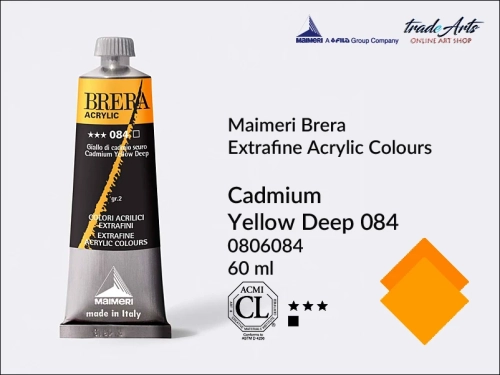 Farba akrylowa Brera Acrylic Cadmium Yellow Deep 084 tuba 60 ml, Brera Acrylic - farby akrylowe w tubach 60 ml, farby akrylowe Brera Acrylic, Brera Acrylic, akryle Brera, farby Brera Acrylic, tradearts,