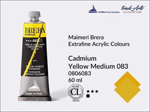Farba akrylowa Brera Acrylic Cadmium Yellow Medium 083 tuba 60 ml, Brera Acrylic - farby akrylowe w tubach 60 ml, farby akrylowe Brera Acrylic, Brera Acrylic, akryle Brera, farby Brera Acrylic, tradearts,