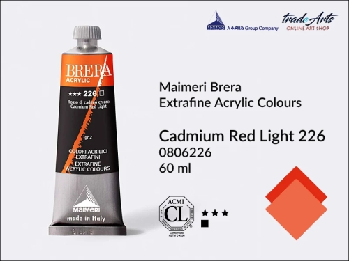 Farba akrylowa Brera Acrylic Cadmium Red Light 226 tuba 60 ml, Brera Acrylic - farby akrylowe w tubach 60 ml, farby akrylowe Brera Acrylic, Brera Acrylic, akryle Brera, farby Brera Acrylic, tradearts,