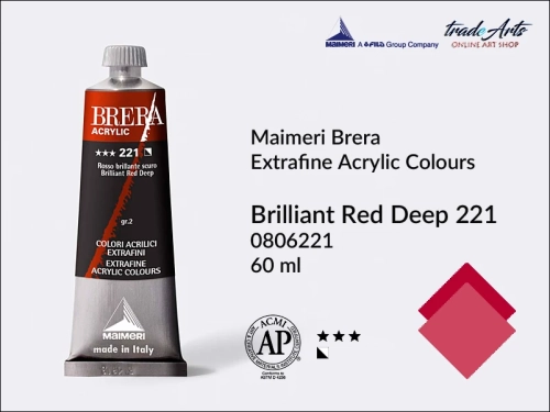 Farba akrylowa Brera Acrylic Brilliant Red Deep 221 tuba 60 ml, Brera Acrylic - farby akrylowe w tubach 60 ml, farby akrylowe Brera Acrylic, Brera Acrylic, akryle Brera, farby Brera Acrylic, tradearts,