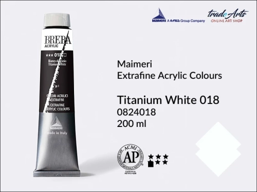 Farba akrylowa Brera Acrylic Titanium White 018 tuba 200 ml, Brera Acrylic - farby akrylowe w tubach 200 ml, farby akrylowe Brera Acrylic, Brera Acrylic, akryle Brera, farby Brera Acrylic, tradearts,