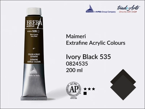 Farba akrylowa Brera Acrylic Ivory Black 535 tuba 200 ml, Brera Acrylic - farby akrylowe w tubach 200 ml, farby akrylowe Brera Acrylic, Brera Acrylic, akryle Brera, farby Brera Acrylic, tradearts,