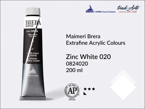 Farba akrylowa Brera Acrylic Zinc White 020 tuba 200 ml, Brera Acrylic - farby akrylowe w tubach 200 ml, farby akrylowe Brera Acrylic, Brera Acrylic, akryle Brera, farby Brera Acrylic, tradearts,