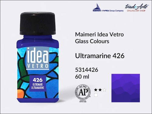 Maimeri Idea Vetro farba do szkła Ultramarine 426, Idea Vetro farby do zdobienia na szkle, Idea Vetro farby do witraży na szkle, farby do szkła, farby do malowania na szkle, Idea Vetro, witraże, zdobienie, szkło, malowanie,