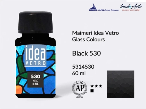 Maimeri Idea Vetro farba do szkła Black 530, Idea Vetro farby do zdobienia na szkle, Idea Vetro farby do witraży na szkle, farby do szkła, farby do malowania na szkle, Idea Vetro, witraże, zdobienie, szkło, malowanie,