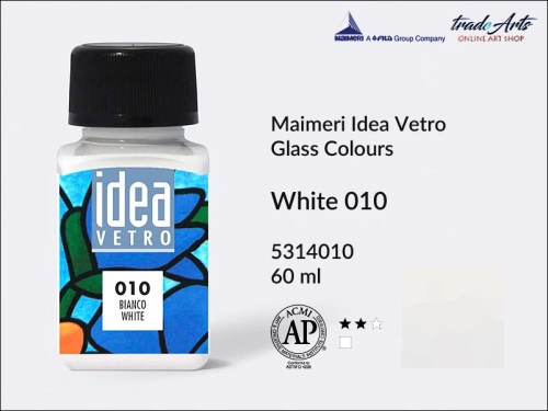 Maimeri Idea Vetro farba do szkła White 010, Idea Vetro farby do zdobienia na szkle, Idea Vetro farby do witraży na szkle, farby do szkła, farby do malowania na szkle, Idea Vetro, witraże, zdobienie, szkło, malowanie,