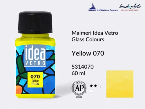 Maimeri Idea Vetro farba do szkła Yellow 070, Idea Vetro farby do zdobienia na szkle, Idea Vetro farby do witraży na szkle, farby do szkła, farby do malowania na szkle, Idea Vetro, witraże, zdobienie, szkło, malowanie,