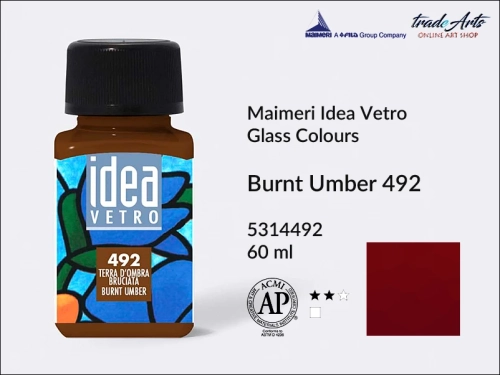 Maimeri Idea Vetro farba do szkła Burnt Umber 492, Idea Vetro farby do zdobienia na szkle, Idea Vetro farby do witraży na szkle, farby do szkła, farby do malowania na szkle, Idea Vetro, witraże, zdobienie, szkło, malowanie,