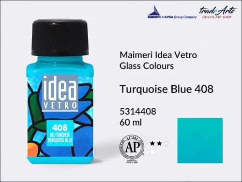 Maimeri Idea Vetro farba do szkła Turquoise Blue 408, Idea Vetro farby do zdobienia na szkle, Idea Vetro farby do witraży na szkle, farby do szkła, farby do malowania na szkle, Idea Vetro, witraże, zdobienie, szkło, malowanie,