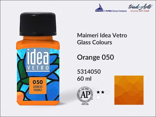 Maimeri Idea Vetro farba do szkła Orange 050, Idea Vetro farby do zdobienia na szkle, Idea Vetro farby do witraży na szkle, farby do szkła, farby do malowania na szkle, Idea Vetro, witraże, zdobienie, szkło, malowanie,