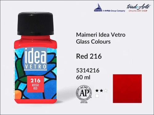 Maimeri Idea Vetro farba do szkła Red 216, Idea Vetro farby do zdobienia na szkle, Idea Vetro farby do witraży na szkle, farby do szkła, farby do malowania na szkle, Idea Vetro, witraże, zdobienie, szkło, malowanie,