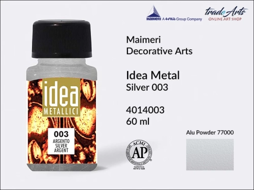 Maimeri Idea Metal płynna farba metaliczna Silver 003 opak. 60 ml,  Maimeri Idea Metal  płynne farby metaliczne 60 ml, Maimeri Idea Metal liquid metallic colours 60 ml,  farby metaliczne w płynie, metal,