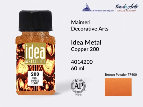 Maimeri Idea Metal płynna farba metaliczna Copper 200 opak. 60 ml,  Maimeri Idea Metal  płynne farby metaliczne 60 ml, Maimeri Idea Metal liquid metallic colours 60 ml,  farby metaliczne w płynie, metal,