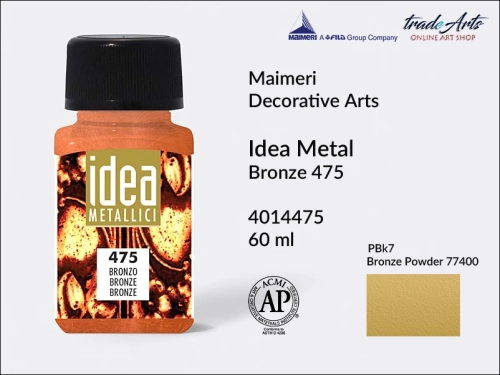 Maimeri Idea Metal płynna farba metaliczna Bronze 475 opak. 60 ml,  Maimeri Idea Metal  płynne farby metaliczne 60 ml, Maimeri Idea Metal liquid metallic colours 60 ml,  farby metaliczne w płynie, metal,