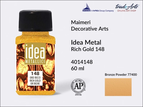 Maimeri Idea Metal płynna farba metaliczna Rich Gold 148 opak. 60 ml,  Maimeri Idea Metal  płynne farby metaliczne 60 ml, Maimeri Idea Metal liquid metallic colours 60 ml,  farby metaliczne w płynie, metal,