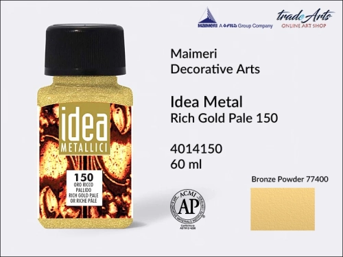 Maimeri Idea Metal płynna farba metaliczna Rich Gold Pale 150 opak. 60 ml,  Maimeri Idea Metal  płynne farby metaliczne 60 ml, Maimeri Idea Metal liquid metallic colours 60 ml,  farby metaliczne w płynie, metal,