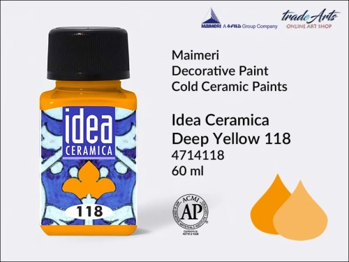 Farba do ceramiki na zimno Deep Yellow 118 Idea Ceramica, Maimeri Idea Ceramica zdobienie ceramiki na zimno, Maimeri Idea Ceramica Cold Ceramic Paint Deep Yellow 118, zdobienie ceramiki na zimno, farby do ceramiki, Idea Ceramica,