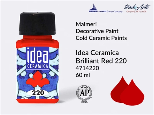 Farba do ceramiki na zimno Brilliant Red 220 Idea Ceramica, Maimeri Idea Ceramica zdobienie ceramiki na zimno, Maimeri Idea Ceramica Cold Ceramic Paint Brilliant Red 220, zdobienie ceramiki na zimno, farby do ceramiki, Idea Ceramica,