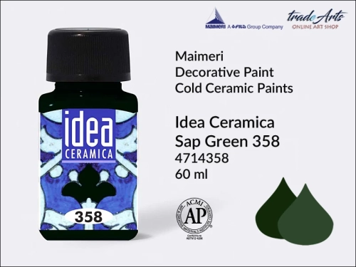 Farba do ceramiki na zimno Sap Green 358 Idea Ceramica, Maimeri Idea Ceramica zdobienie ceramiki na zimno, Maimeri Idea Ceramica Cold Ceramic Paint Sap Green 358, zdobienie ceramiki na zimno, farby do ceramiki, Idea Ceramica,