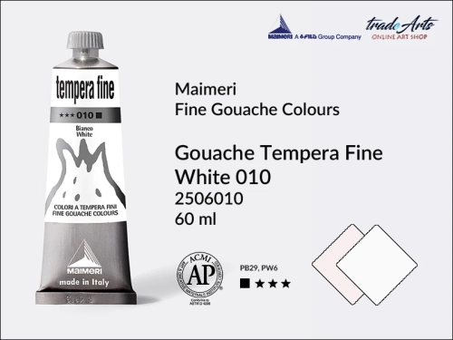 Farba gwaszowa White 010 Maimeri Tempera Fine,  Maimeri Tempera Fine farba gwaszowa White 010, farby temperowe Maimeri, farby gwaszowe Maimeri, gwasze, tempery, Maimeri Tempera Fine,
