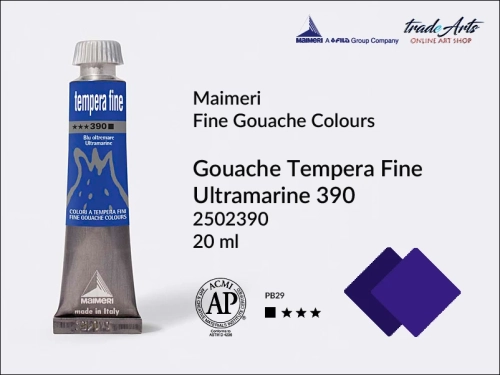 Farba gwaszowa Ultramarine 390 Maimeri Tempera Fine,  Maimeri Tempera Fine farba gwaszowa Ultramarine 390, farby temperowe Maimeri, farby gwaszowe Maimeri, gwasze, tempery, Maimeri Tempera Fine,