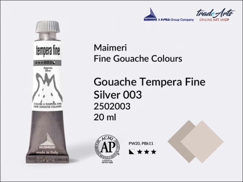 Farba gwaszowa Silver 003 Maimeri Tempera Fine,  Maimeri Tempera Fine farba gwaszowa Silver 003, farby temperowe Maimeri, farby gwaszowe Maimeri, gwasze, tempery, Maimeri Tempera Fine,