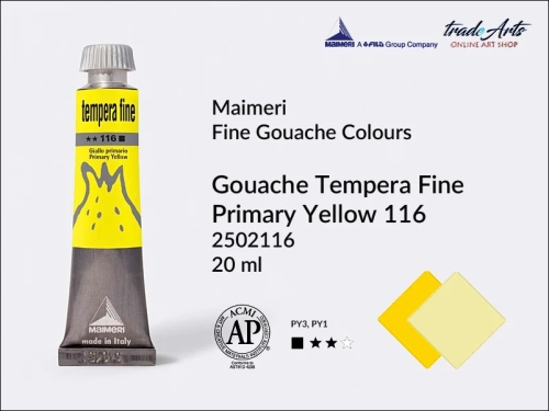 Farba gwaszowa Primary Yellow 116 Maimeri Tempera Fine,  Maimeri Tempera Fine farba gwaszowa Primary Yellow 116, farby temperowe Maimeri, farby gwaszowe Maimeri, gwasze, tempery, Maimeri Tempera Fine,
