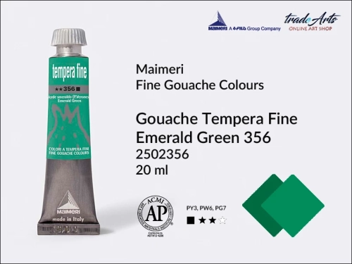 Farba gwaszowa Emerald Green 356 Maimeri Tempera Fine,  Maimeri Tempera Fine farba gwaszowa Emerald Green 356, farby temperowe Maimeri, farby gwaszowe Maimeri, gwasze, tempery, Maimeri Tempera Fine,