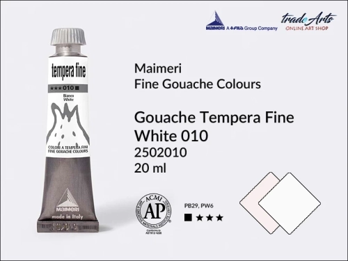 Farba gwaszowa White 010 Maimeri Tempera Fine,  Maimeri Tempera Fine farba gwaszowa White 010, farby temperowe Maimeri, farby gwaszowe Maimeri, gwasze, tempery, Maimeri Tempera Fine,