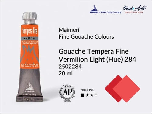 Farba gwaszowa Vermilion Light Hue 284 Maimeri Tempera Fine,  Maimeri Tempera Fine farba gwaszowa Vermilion Light Hue 284, farby temperowe Maimeri, farby gwaszowe Maimeri, gwasze, tempery, Maimeri Tempera Fine,