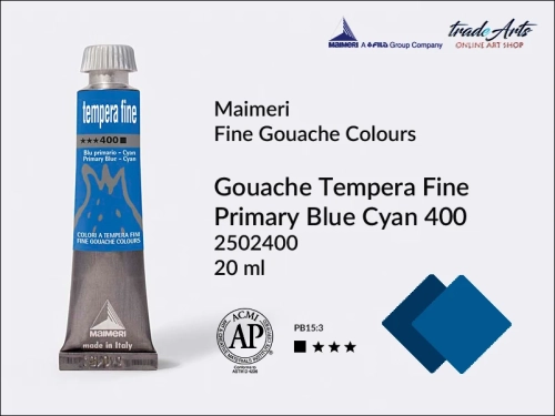 Farba gwaszowa Primary Blue Cyan 400 Maimeri Tempera Fine,  Maimeri Tempera Fine farba gwaszowa Pimary Blue Cyan 400, farby temperowe Maimeri, farby gwaszowe Maimeri, gwasze, tempery, Maimeri Tempera Fine,
