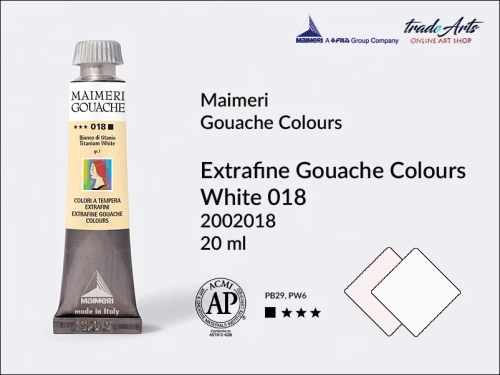 Maimeri Gouache Extrafine farba gwaszowa White 018 tuba 20 ml,  farby gwaszowe Maimeri Gouache Extrafine w tubach 20 ml, gwasze Gouache Extrafine, farby gwaszowe, gwasze, farba gwaszowa Maimeri Gouache Extrafine kolor White 018,