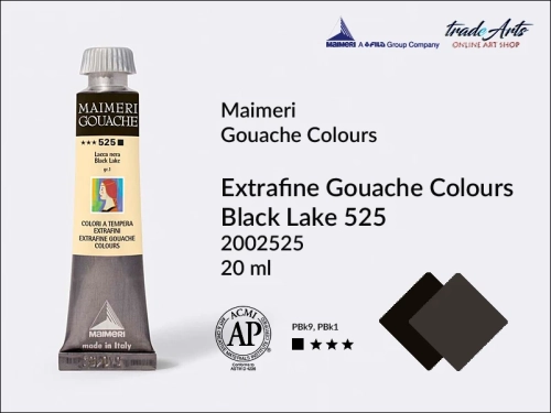 Maimeri Gouache Extrafine farba gwaszowa Black Lake 525 tuba 20 ml,  farby gwaszowe Maimeri Gouache Extrafine w tubach 20 ml, gwasze Gouache Extrafine, farby gwaszowe, gwasze, farba gwaszowa Maimeri Gouache Extrafine kolor Black Lake 525,