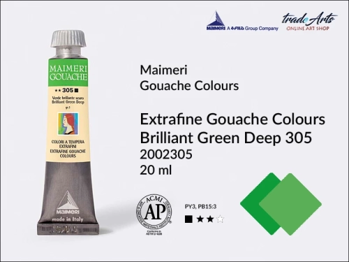 Maimeri Gouache Extrafine farba gwaszowa Brilliant Green Deep 305 tuba 20 ml,  farby gwaszowe Maimeri Gouache Extrafine,, gwasze Gouache Extrafine, farby gwaszowe, gwasze, farba gwaszowa Maimeri Gouache Extrafine kolor Brilliant Green Deep 305,