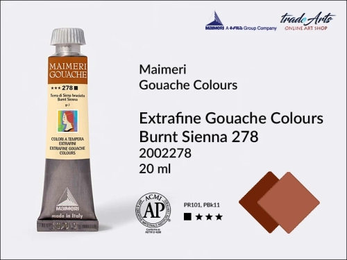 Maimeri Gouache Extrafine farba gwaszowa Burnt Sienna 278 tuba 20 ml,  farby gwaszowe Maimeri Gouache Extrafine, gwasze Gouache Extrafine, farby gwaszowe, gwasze, farba gwaszowa Maimeri Gouache Extrafine kolor Burnt Sienna 278,