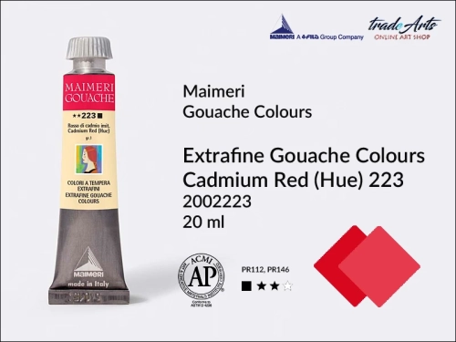 Maimeri Gouache Extrafine farba gwaszowa Cadmium Red Hue 223 tuba 20 ml,  farby gwaszowe Maimeri Gouache Extrafine, gwasze Gouache Extrafine, farby gwaszowe, gwasze, farba gwaszowa Maimeri Gouache Extrafine kolor Cadmium Red Hue 223,
