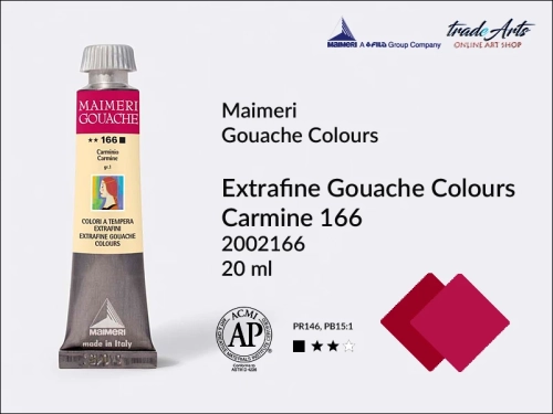 Maimeri Gouache Extrafine farba gwaszowa Carmine 166 tuba 20 ml,  farby gwaszowe Maimeri Gouache Extrafine, gwasze Gouache Extrafine, farby gwaszowe, gwasze, farba gwaszowa Maimeri Gouache Extrafine kolor Carmine 166,