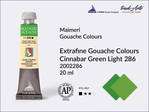 Maimeri Gouache Extrafine farba gwaszowa Cinnabar Green Light 286 tuba 20 ml,  farby gwaszowe Maimeri Gouache Extrafine, gwasze Gouache Extrafine, farby gwaszowe, gwasze, farba gwaszowa Maimeri Gouache Extrafine kolor Cerulean Hue 415,