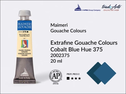 Maimeri Gouache Extrafine farba gwaszowa Cobalt Blue Hue 375 tuba 20 ml,  farby gwaszowe Maimeri Gouache Extrafine, gwasze Gouache Extrafine, farby gwaszowe, gwasze, farba gwaszowa Maimeri Gouache Extrafine kolor Cobalt Blue Hue 375,